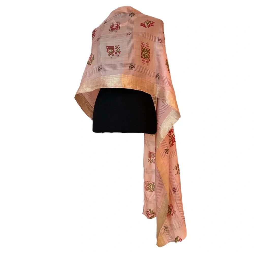 SHAWL/SCARF ~ Elegance Style and Intricate Peach Colored Shawl w/Gold Trim Top
